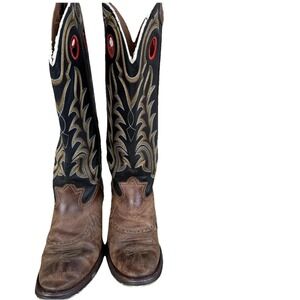Tony Lama 3R Boots Mens Size 10D Brown Black Western Cowboy Stitched RR1002 read